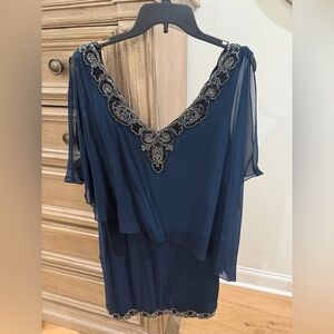 J Kara Navy Blue Embellished Mini Dress